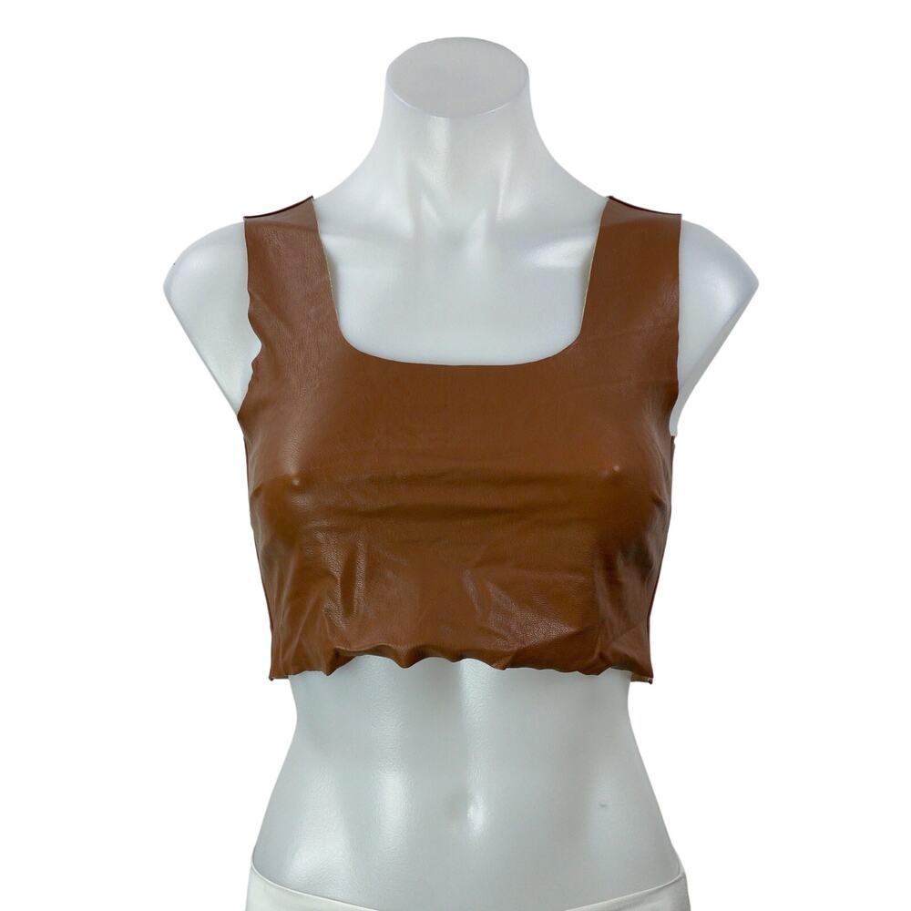 Commando Women's Brown Faux Leather Vegan Sleeveless Square Neck Crop Top Size S